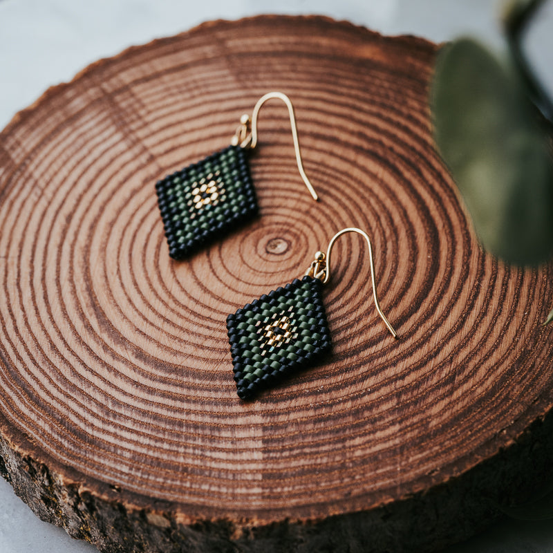 Moody Vibe Lozenge Beaded Earrings