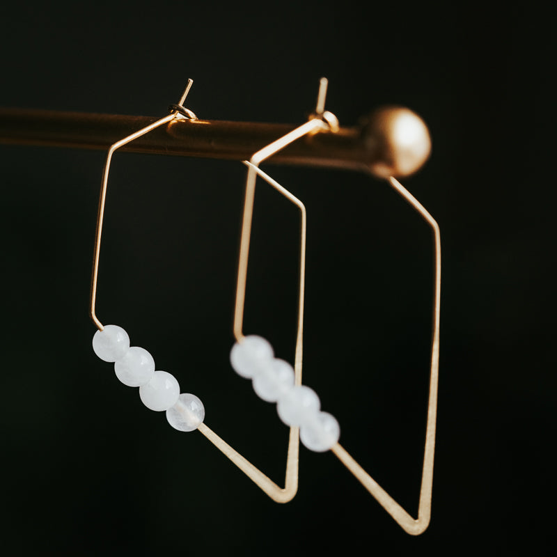 Lozenge Hoops | White Jade Minimalist Earrings