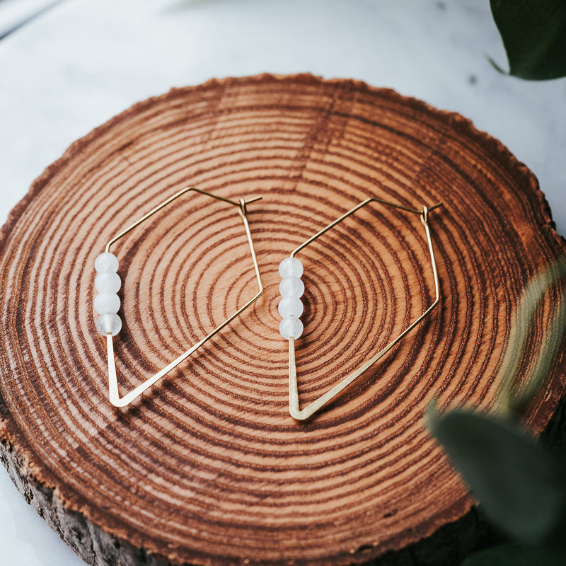 Lozenge Hoops | White Jade Minimalist Earrings