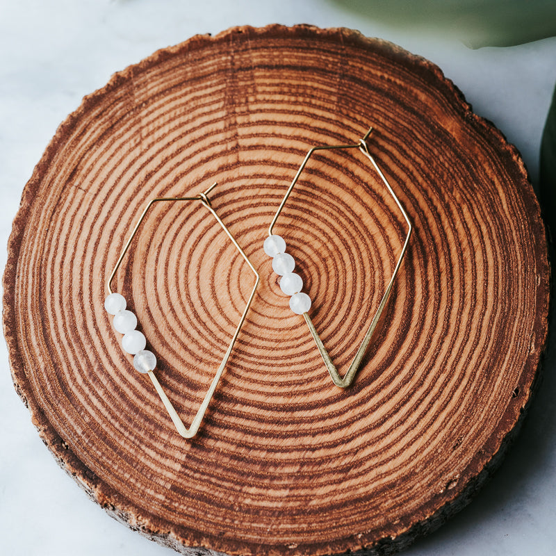 Lozenge Hoops | White Jade Minimalist Earrings