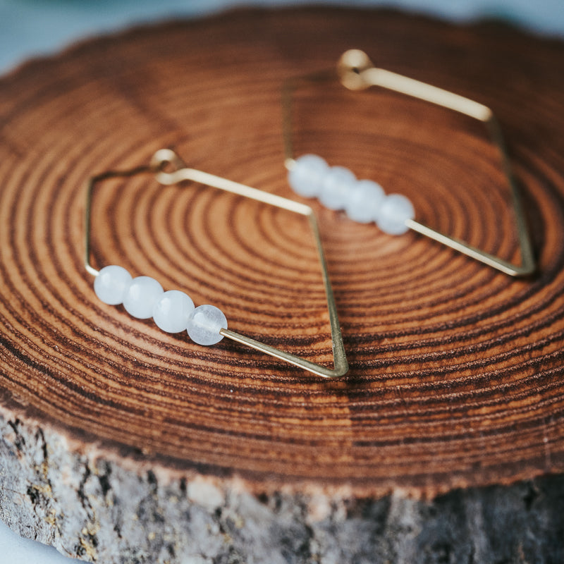 Lozenge Hoops | White Jade Minimalist Earrings