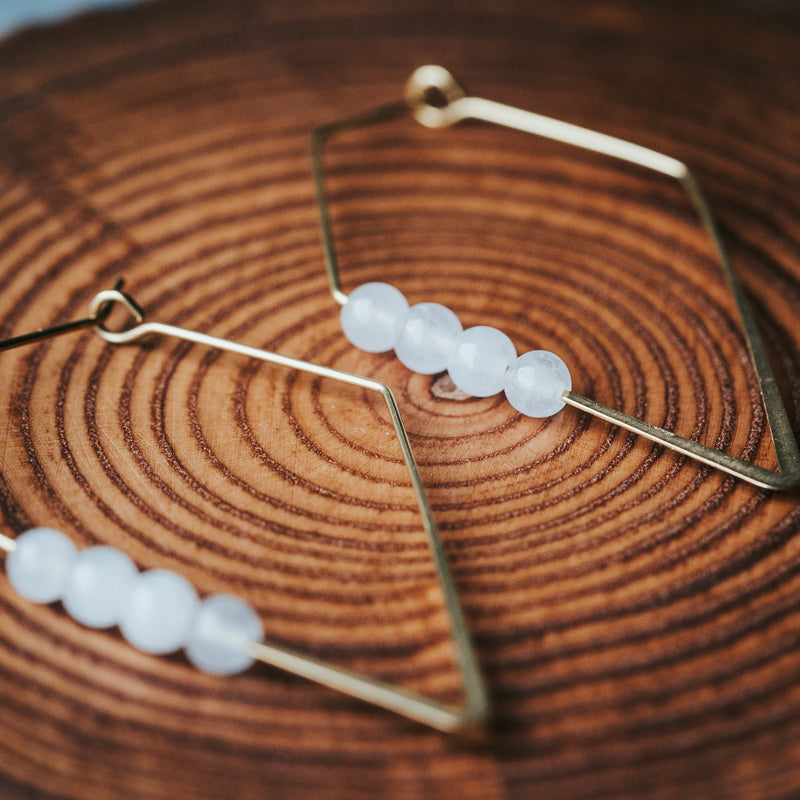 Lozenge Hoops | White Jade Minimalist Earrings