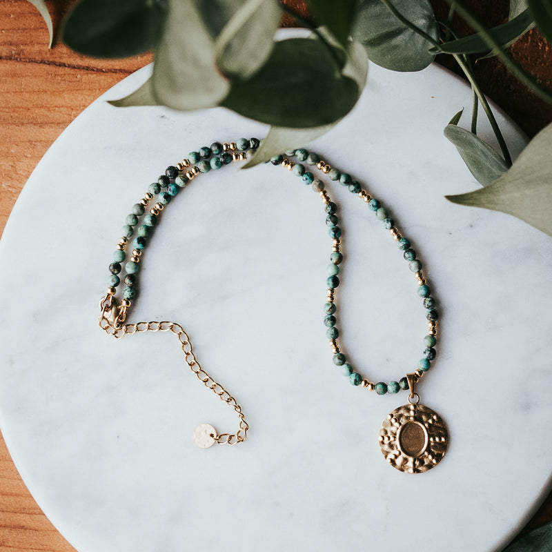 Sun Medallion Necklace | African Turquoise Jasper