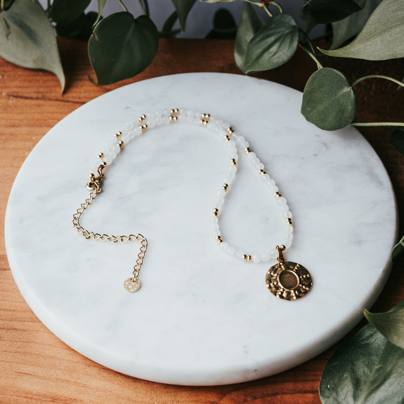 Sun Medallion Necklace | White Jade