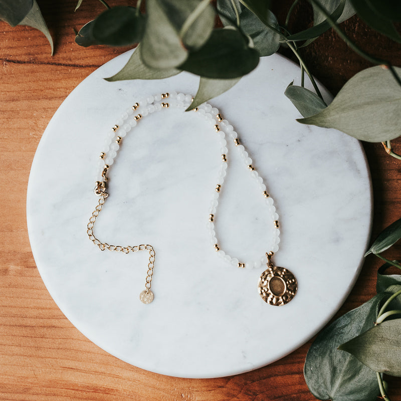 Sun Medallion Necklace | White Jade