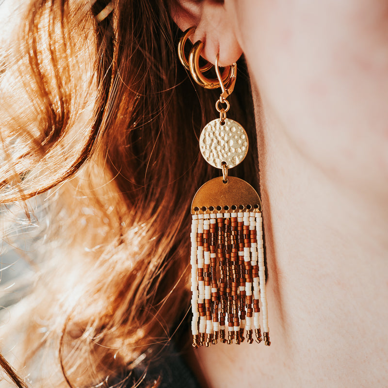 Dancing Vintage Lozenge Beaded Fringe Earrings