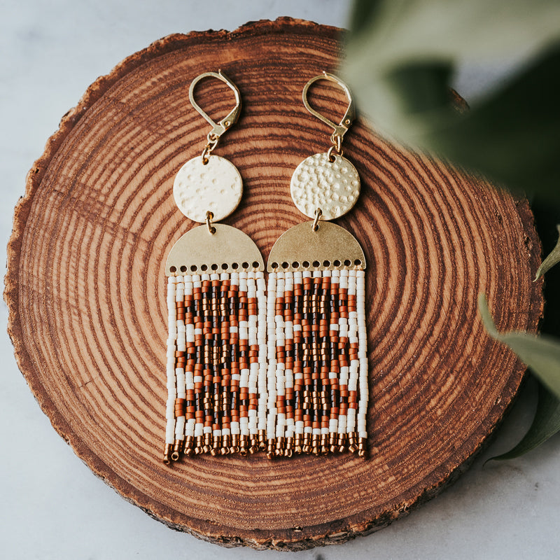 Dancing Vintage Lozenge Beaded Fringe Earrings