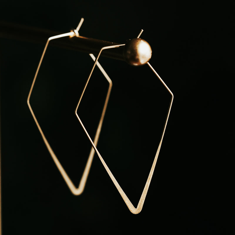 Lozenge Hoops| Brass Minimalist Earrings