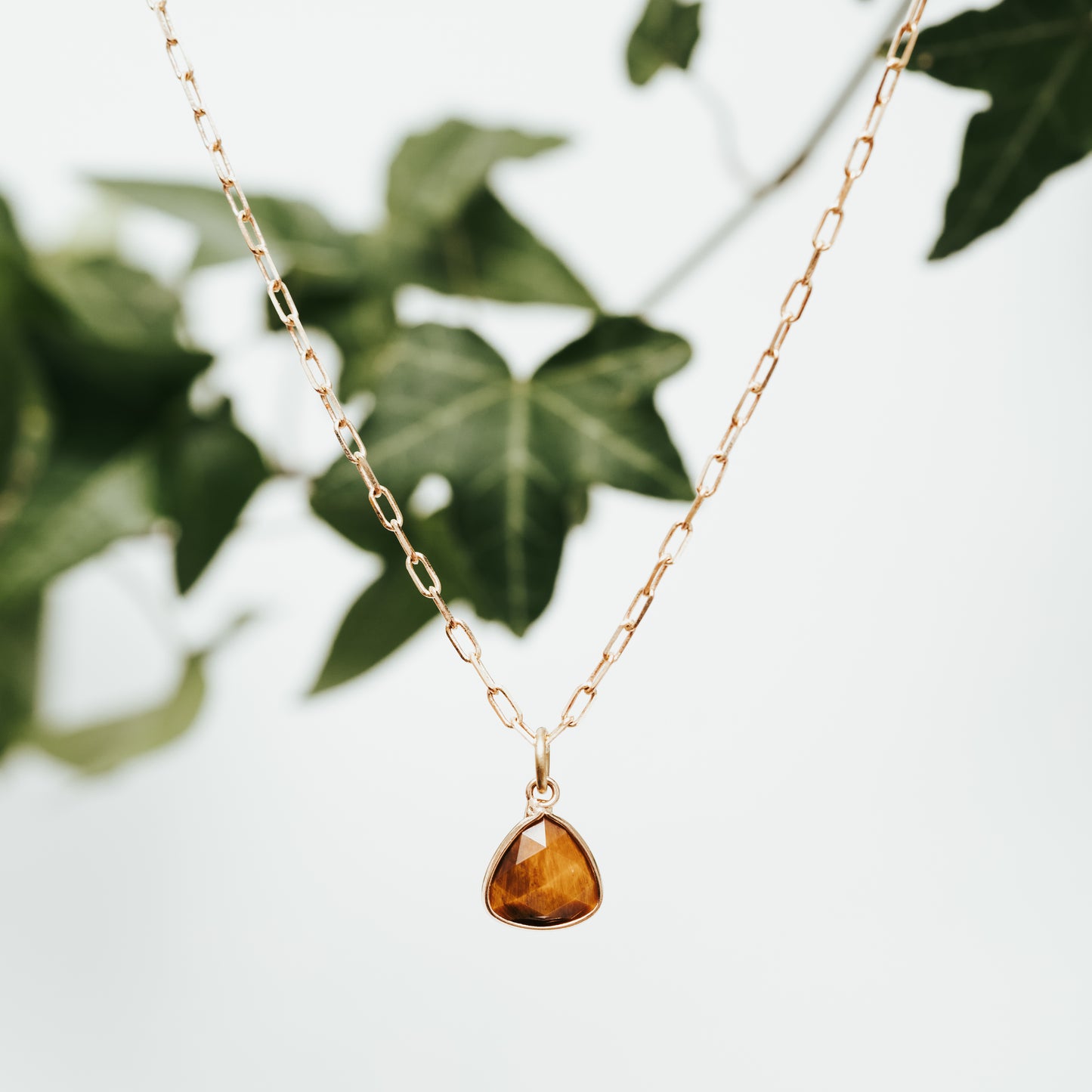 Tiger Eye Gemstone & Brass Boho Necklace