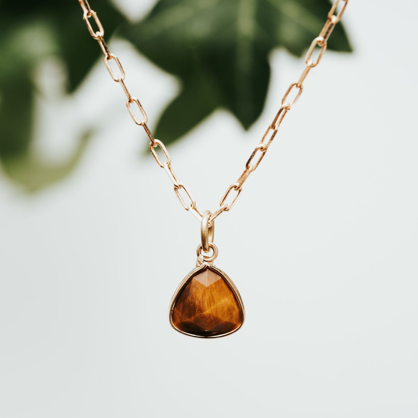 Tiger Eye Gemstone & Brass Boho Necklace