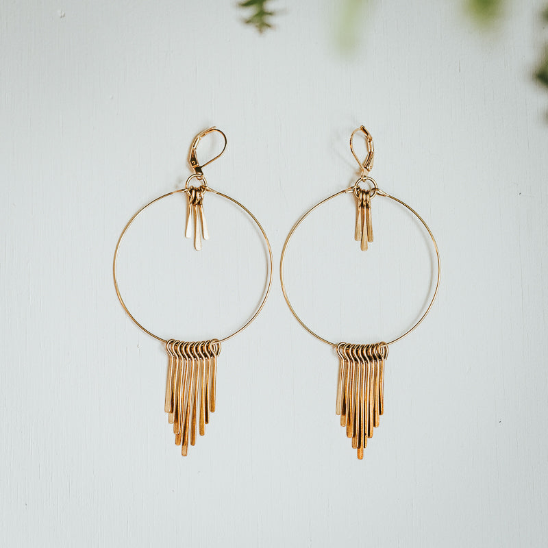 Brass Fringe Hoop Earrings