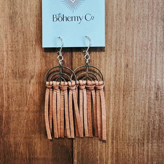 Brown Leather Fringe Earrings