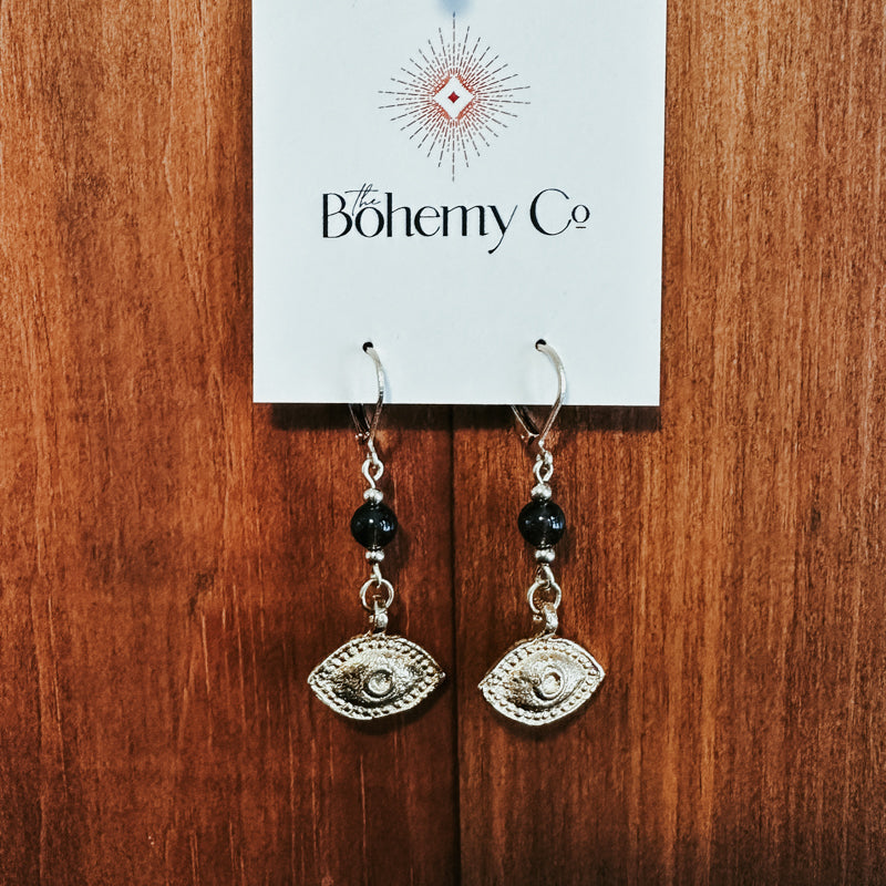 Smoky Quartz Evil Eye Earrings