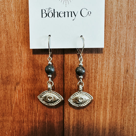 Petrified Wood Evil Eye Earrings