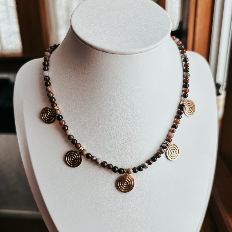 Petrified Wood Gemstone Spiral Necklace