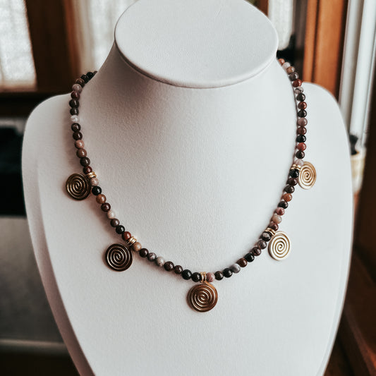 Petrified Wood Gemstone Spiral Necklace