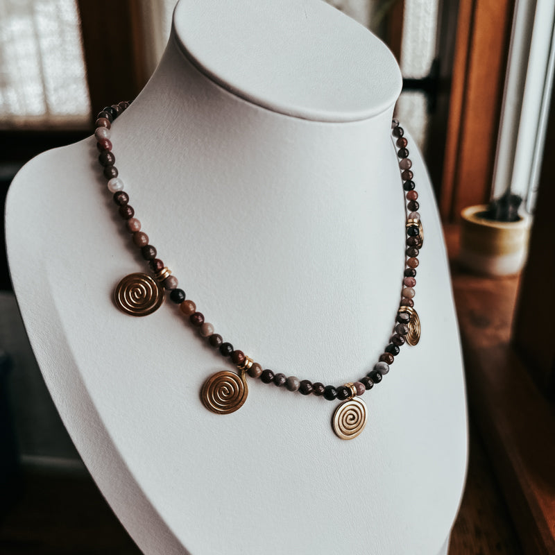 Petrified Wood Gemstone Spiral Necklace