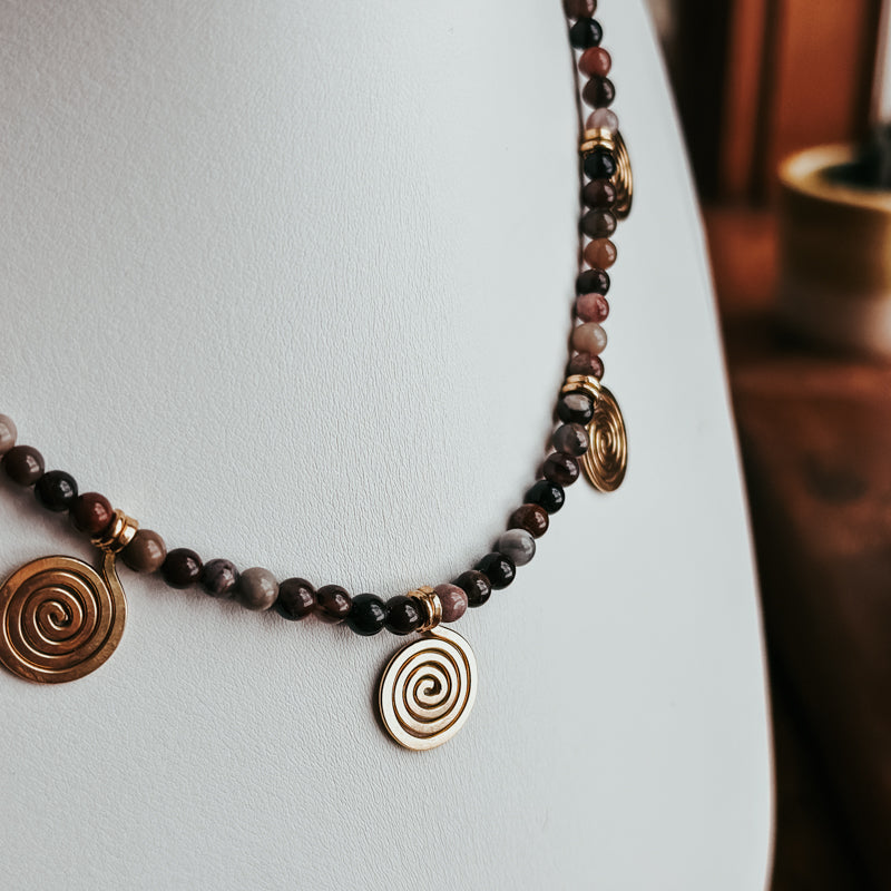 Petrified Wood Gemstone Spiral Necklace