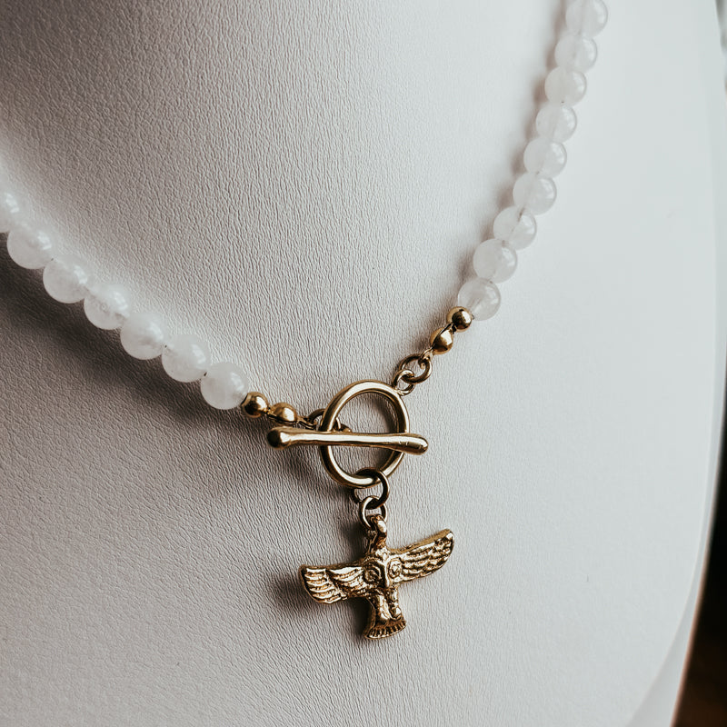 White Jade Owl Toggle Clasp Necklace