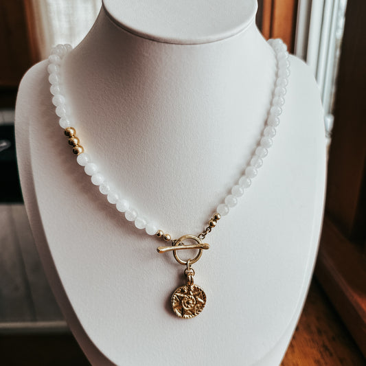 White Jade Sun Toggle Clasp Necklace