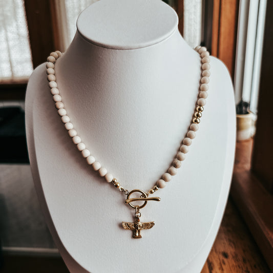 Fossil Owl Toggle Clasp Necklace