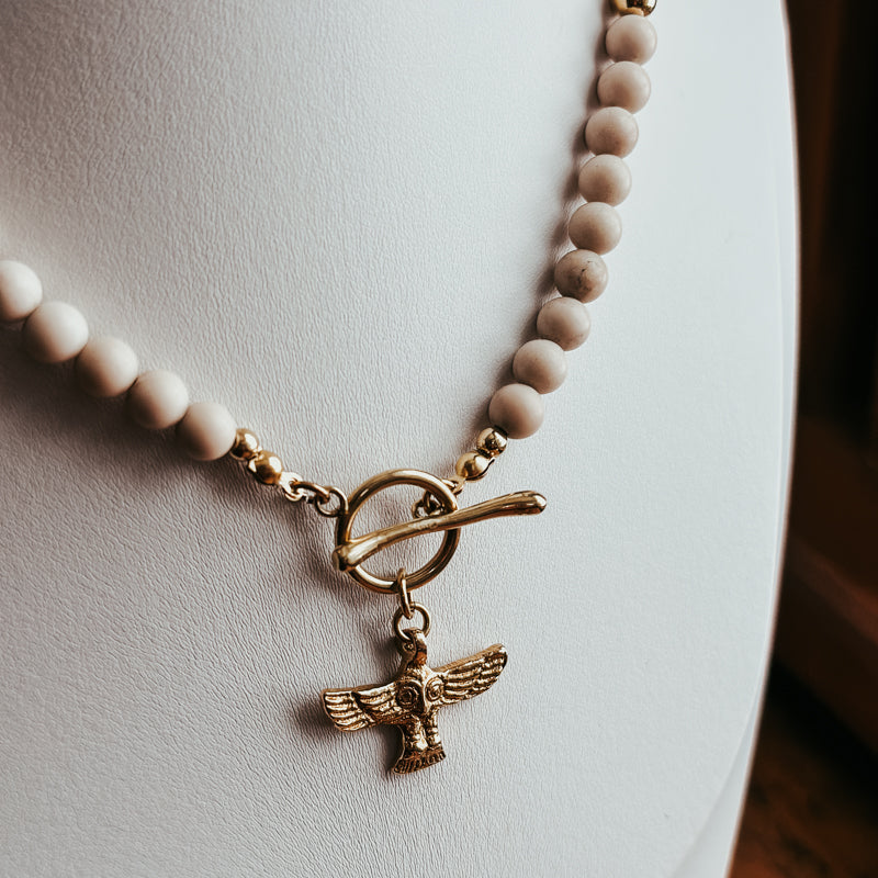 Fossil Owl Toggle Clasp Necklace