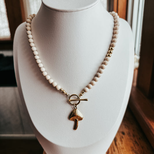 Fossil Mushroom Toggle Clasp Necklace