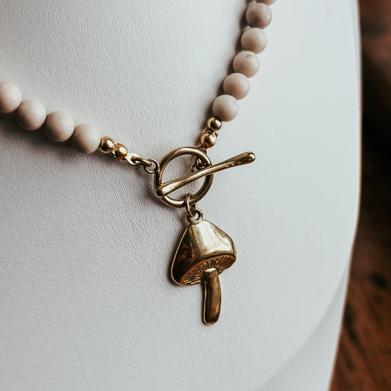 Fossil Mushroom Toggle Clasp Necklace
