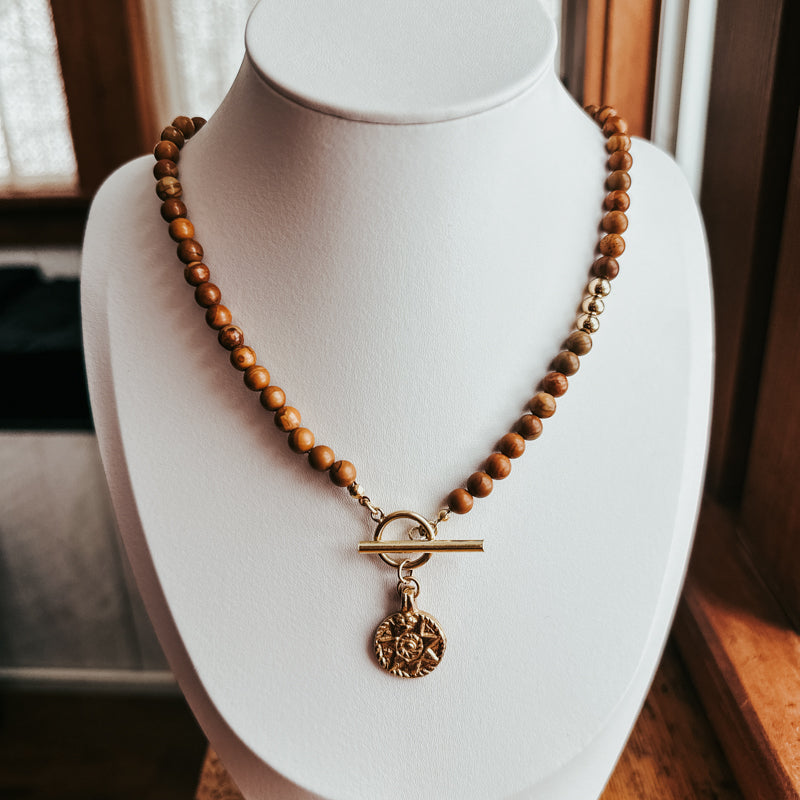 Woodlace Jasper Sun Toggle Clasp Necklace
