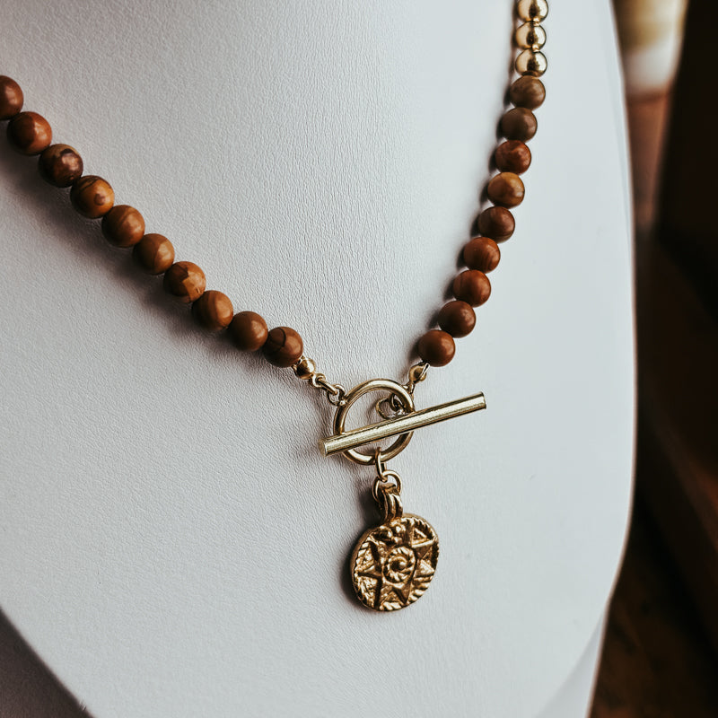 Woodlace Jasper Sun Toggle Clasp Necklace