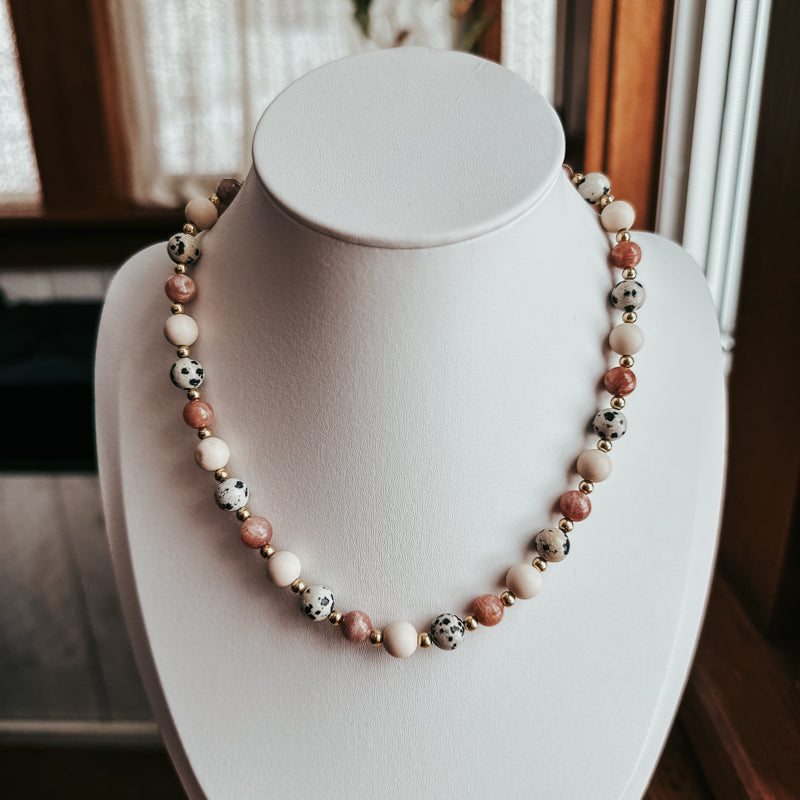 Sunstone/Dalmatian Jasper/Fossil Necklace