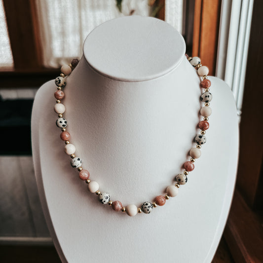 Sunstone/Dalmatian Jasper/Fossil Necklace