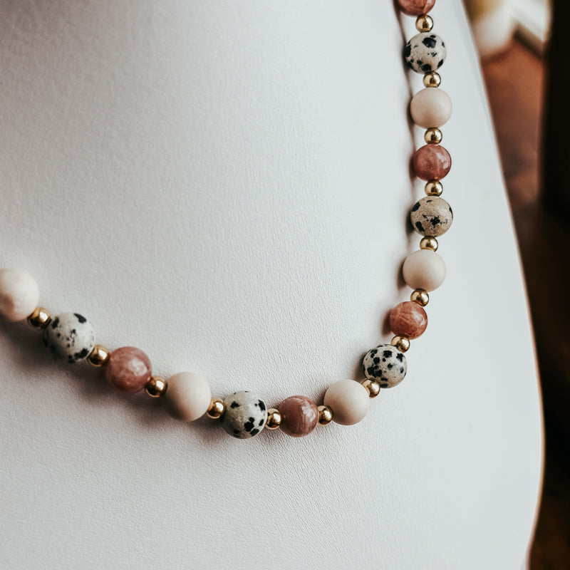 Sunstone/Dalmatian Jasper/Fossil Necklace