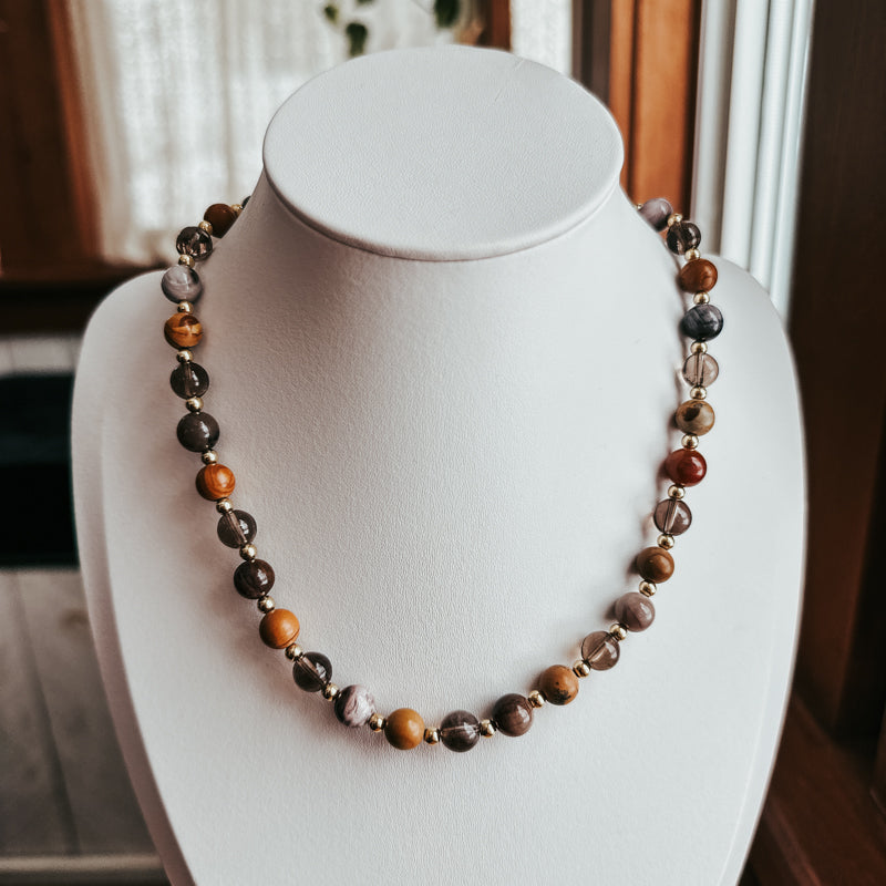 Woodlace/Smoky Quartz/Petrified Wood Necklace