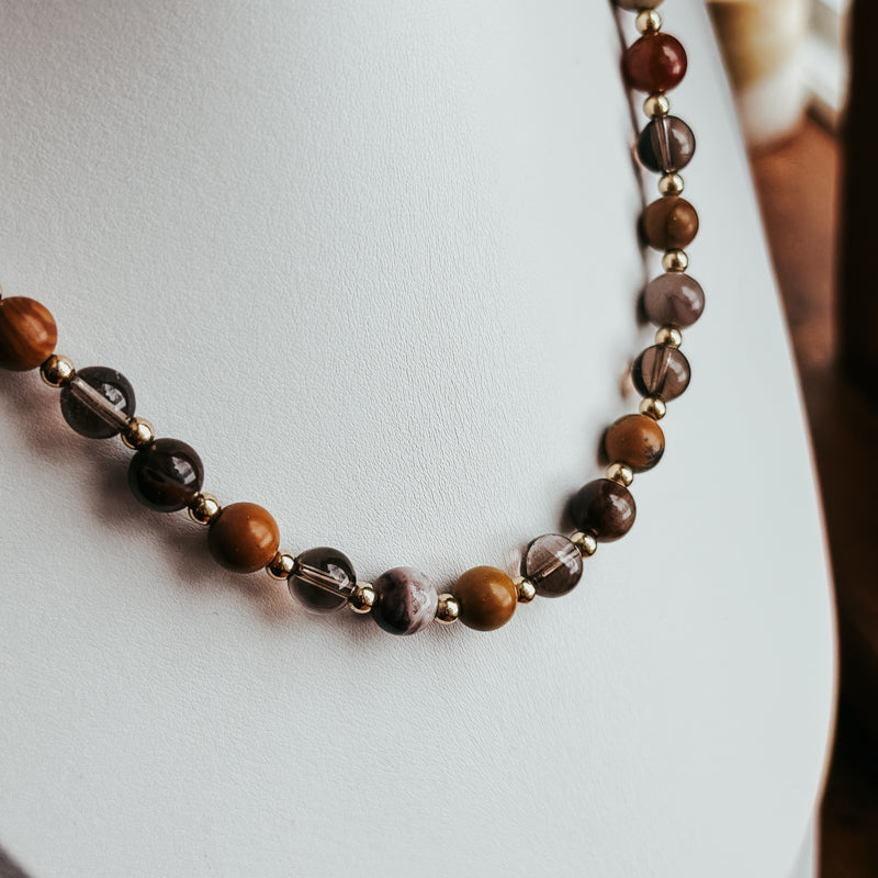 Woodlace/Smoky Quartz/Petrified Wood Necklace