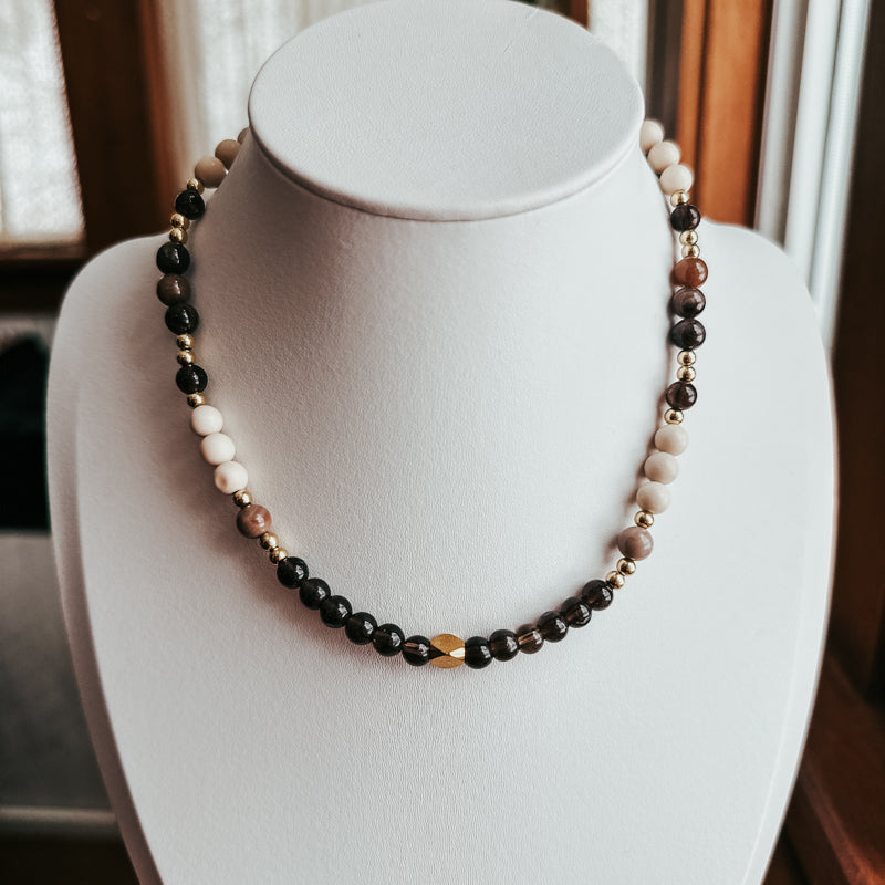 Smoky Quartz/Petrified Wood/Fossil Chocker Necklace