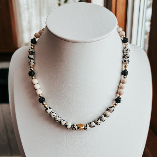 Dalmatian Jasper/Lava/Fossil Chocker Necklace