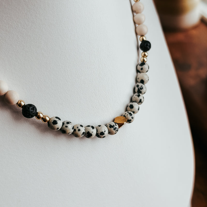 Dalmatian Jasper/Lava/Fossil Chocker Necklace