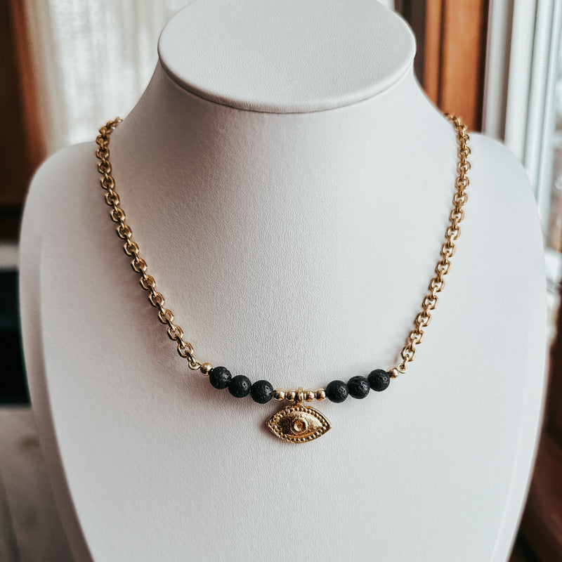 Evile Eye Lava Bar Necklace