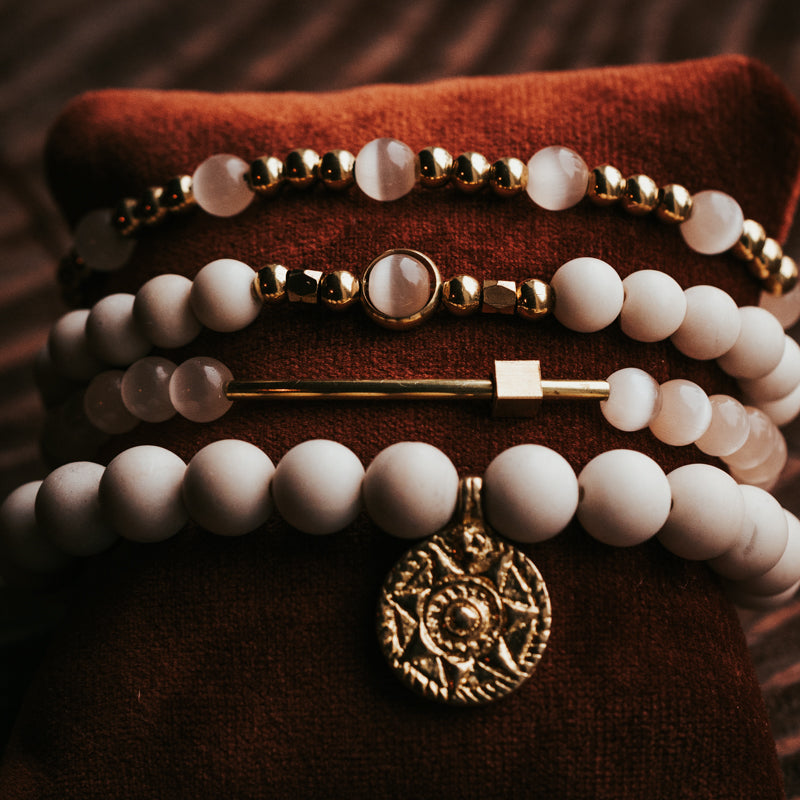 Rose Cat's Eye Bracelet Stack