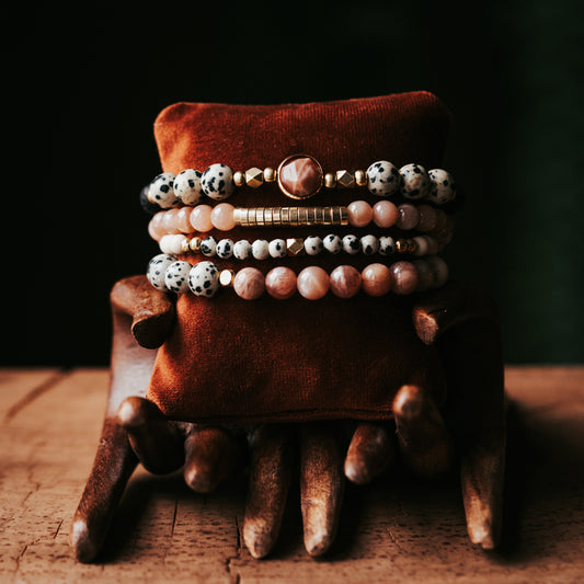 Dalmatian/Sunstone Bracelet Stack