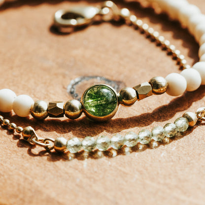 August Peridot Birthstone Zodiac Stack Bracelet Set