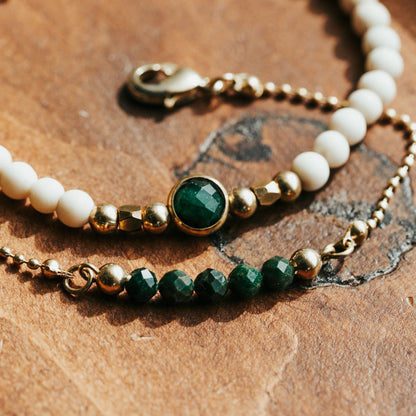 May Emerald Birthstone Zodiac Stack Bracelet Set