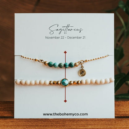December Turquoise Birthstone Zodiac Stack Bracelet Set