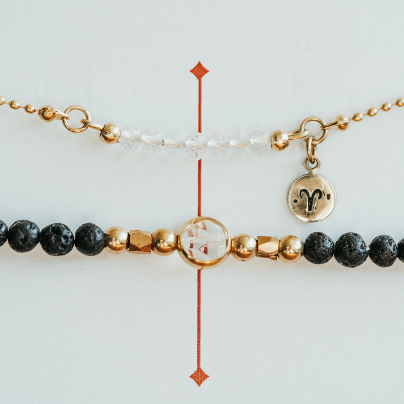 April Quartz Birthstone Zodiac Stack Bracelet Set