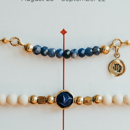 September Blue Sodalite Birthstone Zodiac Stack Bracelet Set