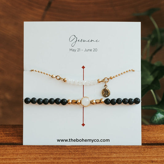 June Moonstone Birthstone Zodiac Stack Bracelet Set