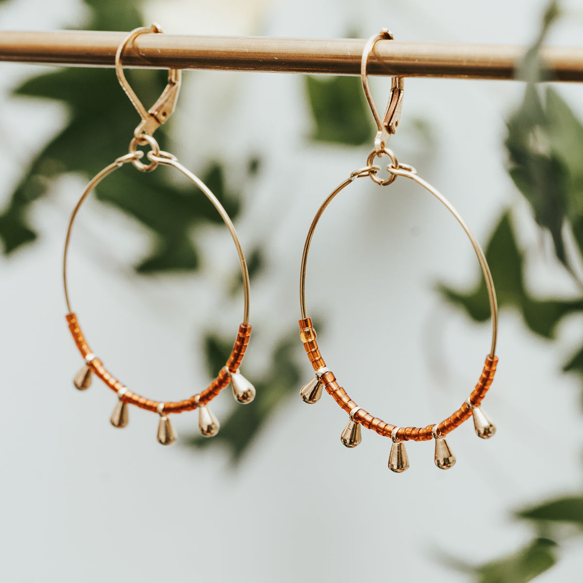 Seed Bead Tear Hoop Earrings