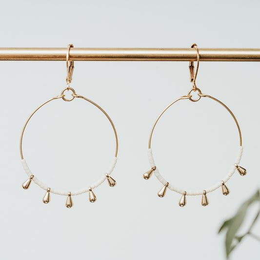 Seed Bead Tear Hoop Earrings