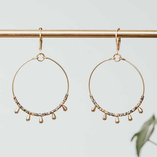 Seed Bead Tear Hoop Earrings